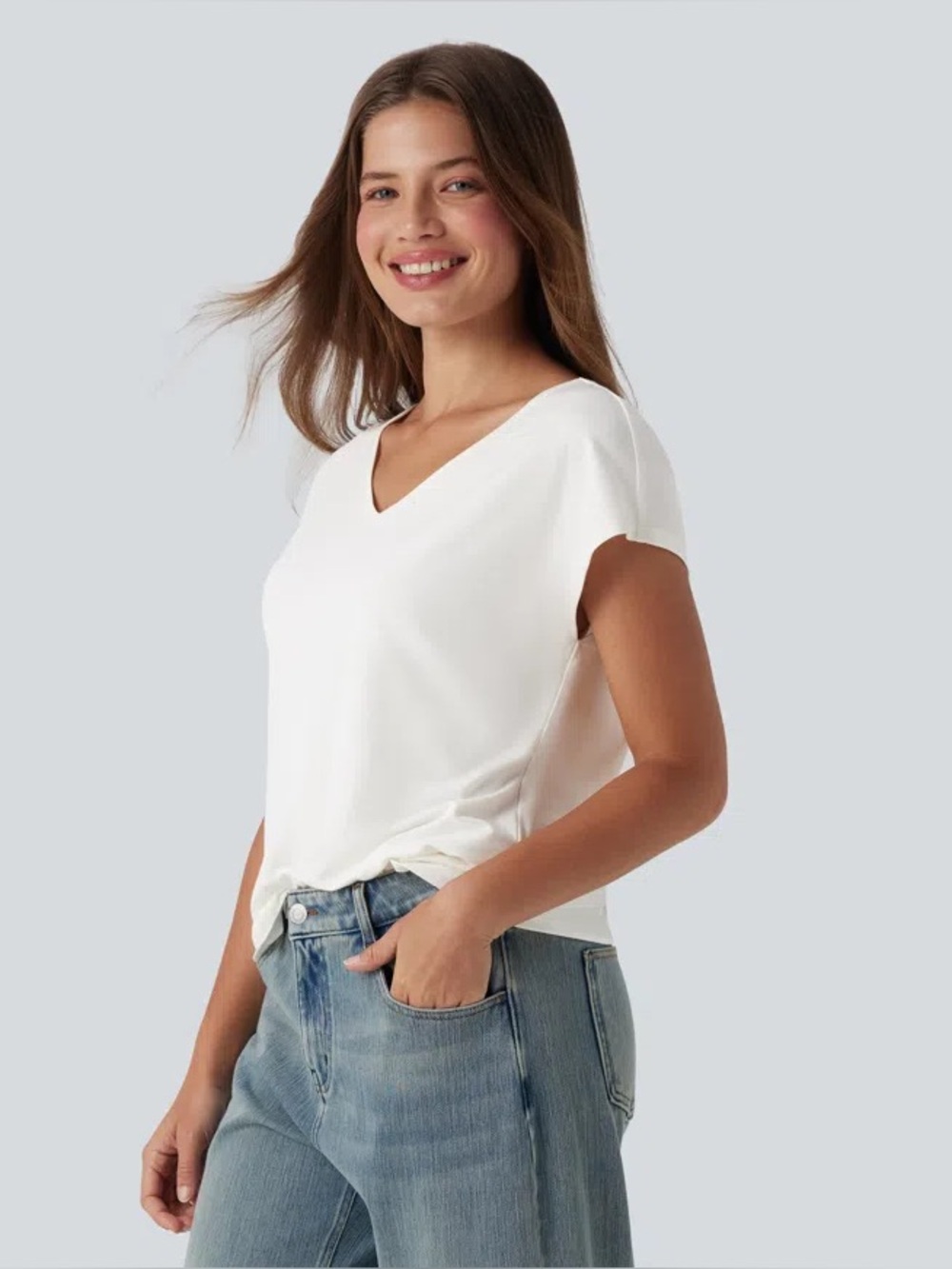 HALARA V Neck Short Sleeve Casual T-Shirt | M